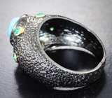 Серебряное кольцо с бирюзой и «неоновыми» апатитами Серебро 925