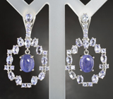 Эффектные крупные серебряные серьги с танзанитами Серебро 925