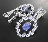 Эффектные крупные серебряные серьги с танзанитами Серебро 925