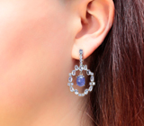 Эффектные крупные серебряные серьги с танзанитами Серебро 925