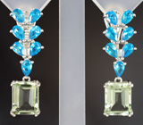 Яркие серебряные серьги с зелеными аметистами и «неоновыми» апатитами Серебро 925