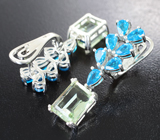 Яркие серебряные серьги с зелеными аметистами и «неоновыми» апатитами Серебро 925