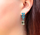 Яркие серебряные серьги с зелеными аметистами и «неоновыми» апатитами Серебро 925