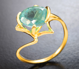 Золотое кольцо с ярким «неоновым» апатитом 3,32 карата