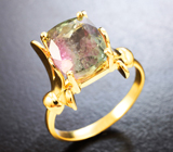 Золотое кольцо с насыщенным контрастным арбузным турмалином 4,08 карата