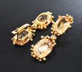 Золотые серьги с яркими персиковыми морганитами 12,87 карата и бриллиантами