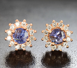 Симпатичные серебряные пусеты с танзанитами и бесцветными топазами Серебро 925