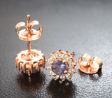 Симпатичные серебряные пусеты с танзанитами и бесцветными топазами Серебро 925