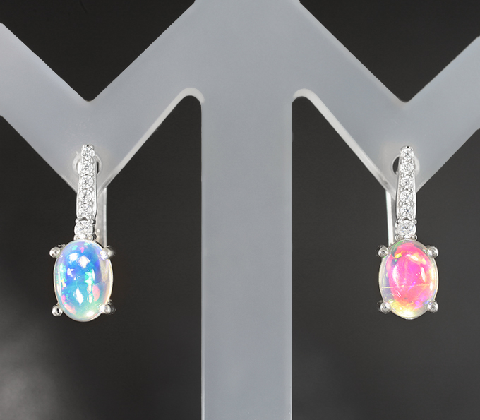 Чудесные серебряные серьги с кристаллическими эфиопскими опалами