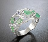 Ажурное cеребряное кольцо с изумрудами и танзанитами Серебро 925