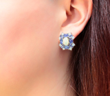 Впечатляющие серебряные серьги с кристаллическими эфиопскими опалами и танзанитами Серебро 925