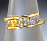 Золотое кольцо с разноцветными сапфирами пастельных тонов 1,45 карата