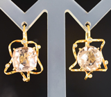 Золотые серьги с яркими персиковыми морганитами 8,57 карата и бриллиантами