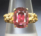 Золотое кольцо с крупным насыщенным рубеллитом турмалином 4,48 карата и бриллиантами Золото