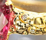 Золотое кольцо с крупным насыщенным рубеллитом турмалином 4,48 карата и бриллиантами Золото