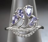 Изысканное cеребряное кольцо с танзанитами