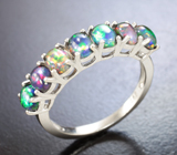 Многоцветное серебряное кольцо с кристаллическими черными опалами Серебро 925