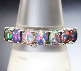 Многоцветное серебряное кольцо с кристаллическими черными опалами Серебро 925