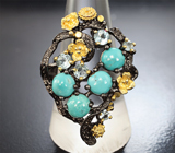 Серебряное кольцо с бирюзой и голубыми топазами Серебро 925