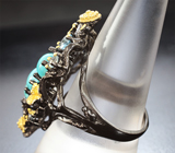 Серебряное кольцо с бирюзой и голубыми топазами Серебро 925