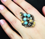 Серебряное кольцо с бирюзой и голубыми топазами Серебро 925