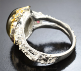Серебряное кольцо c звездчатым сапфиром, родолитами гранатами и голубым топазом