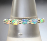 Многоцветное серебряное кольцо с кристаллическими эфиопскими опалами