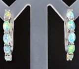 Многоцветные серебряные серьги с кристаллическими эфиопскими опалами Серебро 925