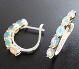 Многоцветные серебряные серьги с кристаллическими эфиопскими опалами Серебро 925