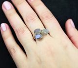 Эффектное серебряное кольцо с лабрадоритами Серебро 925