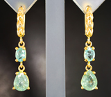 Золотые серьги с яркими медьсодержащими параиба турмалинами 3,64 карата и бриллиантами Золото