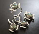 Серебряный комплект с цветным жемчугом Серебро 925