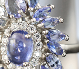 Роскошное серебряное кольцо с танзанитами Серебро 925