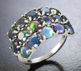 Шикарное серебряное кольцо с ограненными черными опалами Серебро 925