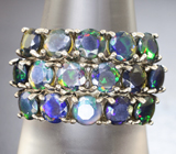 Шикарное серебряное кольцо с ограненными черными опалами Серебро 925