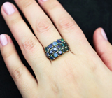 Шикарное серебряное кольцо с ограненными черными опалами Серебро 925