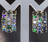 Шикарные серебряные серьги с ограненными черными опалами Серебро 925