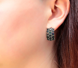 Шикарные серебряные серьги с ограненными черными опалами Серебро 925