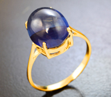 Золотое кольцо с крупным насыщенным синим сапфиром 10,23 карата Золото