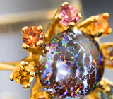 Золотое кольцо c неповторимым австралийским болдер опалом 2,51 карата и самоцветами Золото