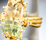 Коктейльное золотое кольцо с ярким «неоновым» полихромным турмалином 12,87 карата, сапфирами и бриллиантами Золото