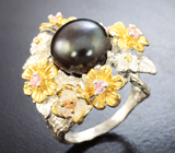 Серебряное кольцо с крупной цветной жемчужиной Серебро 925