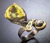 Серебряное кольцо с лимонным цитрином 12,14 карата, звездчатым сапфиром и голубым топазом