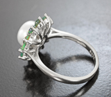 Превосходное серебряное кольцо с жемчужиной и ограненными черными опалами Серебро 925