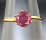 Золотое кольцо с насыщенным рубином 1,68 карата Золото