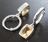 Стильные серебряные серьги с цитринами Серебро 925