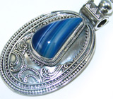 Кулон с сине-голубым агатом (Ботсвана) Серебро 925