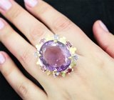 Серебряное кольцо с аметистом 36,71 карата, танзанитами и родолитами Серебро 925