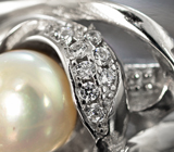 Оригинальное cеребряное кольцо с жемчугом и танзанитами