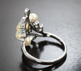 Великолепное серебряное кольцо с жемчугом и кристаллическими эфиопскими опалами Серебро 925